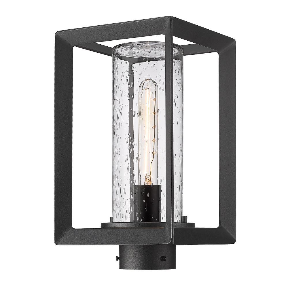 Golden Lighting 2073-OPST NB-SD Smyth NB Post Mount - Outdoor in Natural Black with Seeded Glass Shade